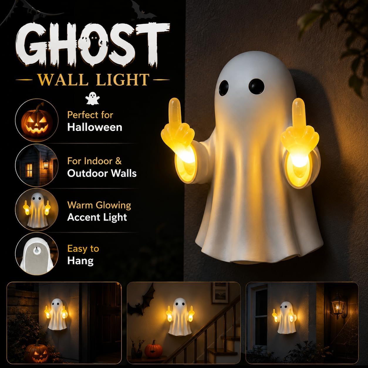 Halloween Ghost Middle Finger Glow Night Light